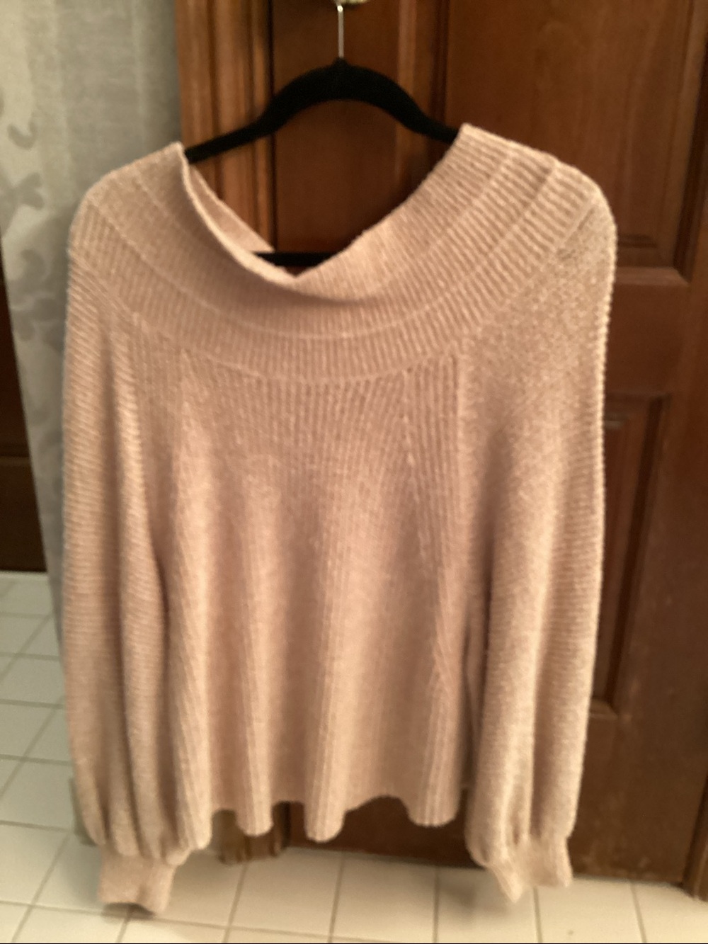Free People Cream Cowl Neck Balloon Sleeve Sweater
